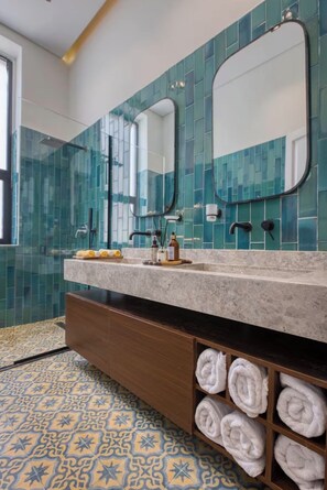Regadera, secadora de cabello, bidet, toallas 