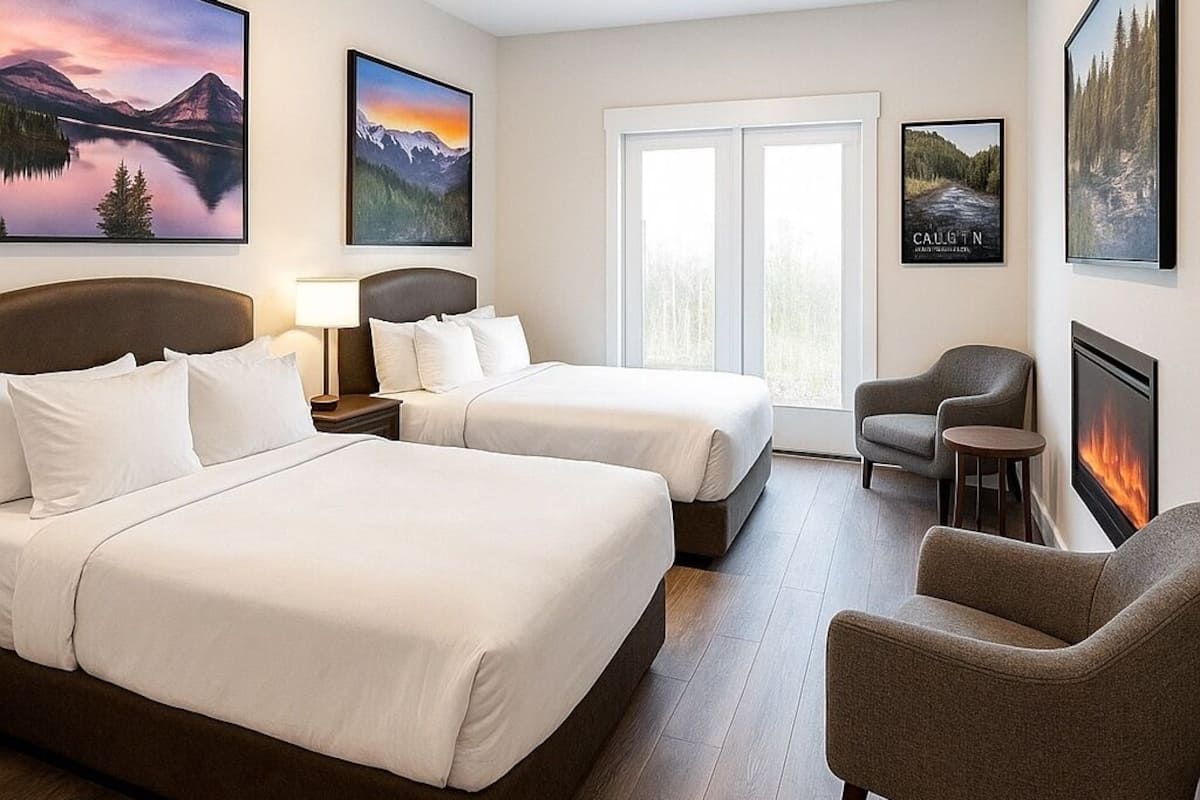 Standard-Vierbettzimmer, Terrasse, Bergblick | Laptopgeeigneter Arbeitsplatz, kostenloses WLAN