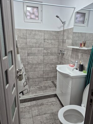 Suihku, hiustenkuivaaja, bidee, pyyhkeet