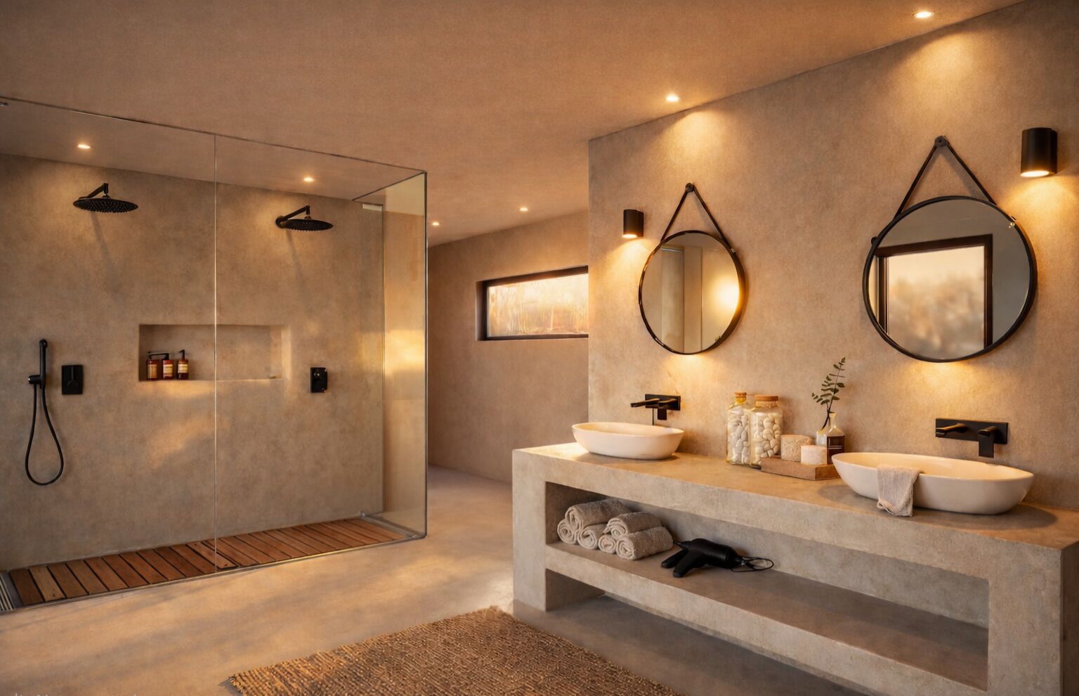 Shower, eco-friendly toiletries, hair dryer, towels