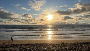 Plage à proximité, chaises longues, serviettes de plage