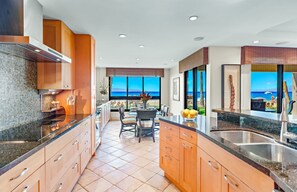 Fridge, microwave, oven, stovetop - Maui Resort Rentals: Kaanapali Alii 312/3/4/5, 7BR + Den Ground-Floor w/ Ocean Views & Large Lawns, Steps to Pools, Beach, BBQs! (Lahaina)