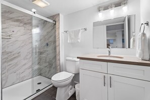 Hair dryer, soap, toilet paper