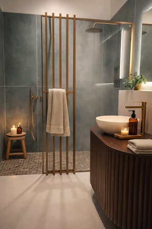Premium Villa, Private Pool, Garden View | Bathroom | Bathrobes, towels, soap, shampoo - Ô Temps Suspendu (Merris)