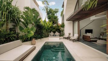Outdoor pool, sun loungers