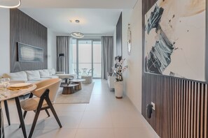 Deluxe Apartment, 1 Bedroom, Balcony, Sea View | Living area - The Grand Residences - Creek Harbour (Dubai)
