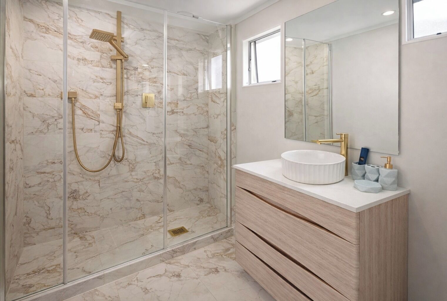 Shower, free toiletries, towels, soap