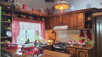 Fridge, oven, stovetop, coffee/tea maker