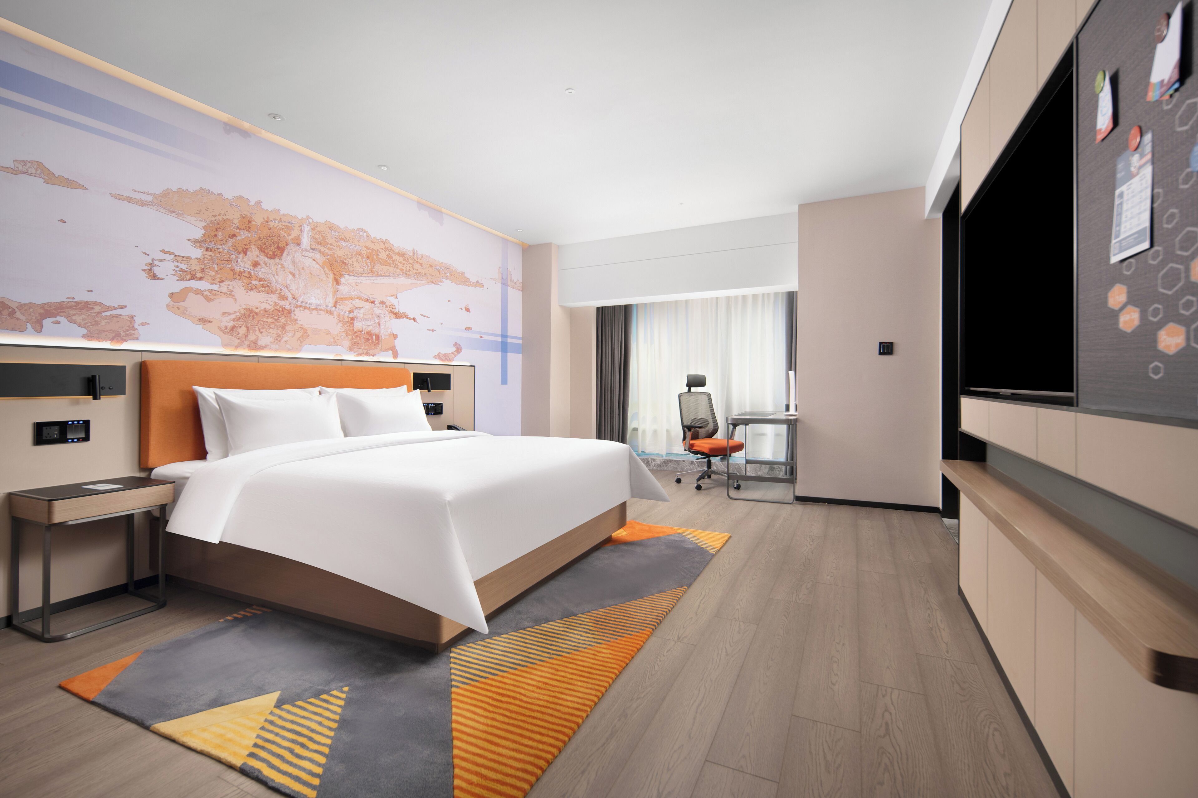 Habitación empresarial doble, vista a la ciudad | Espacio para trabajar con laptop y wifi gratis 