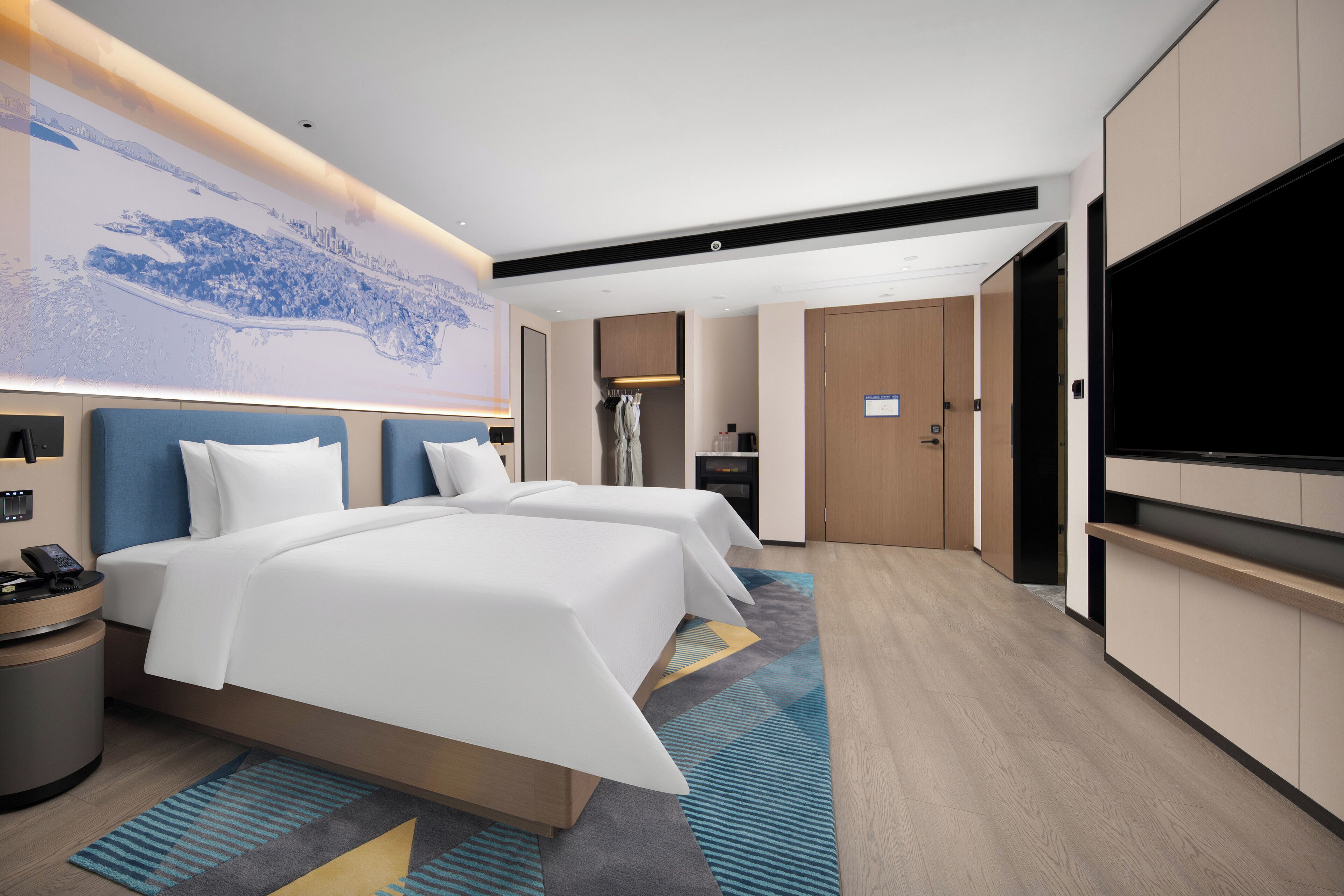 Business-værelse med 2 enkeltsenge - byudsigt | Arbejdsområde til bærbare computere, gratis Wi-Fi