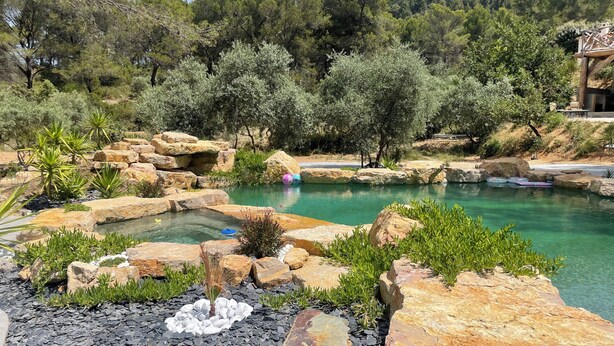 A natural pool surrounded by rocks and greenery, with a clear view of the surrounding forest. - Villa Luxury Lagoon - Aix en Provence (Ventabren)