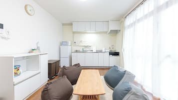 Mini-fridge, microwave, stovetop