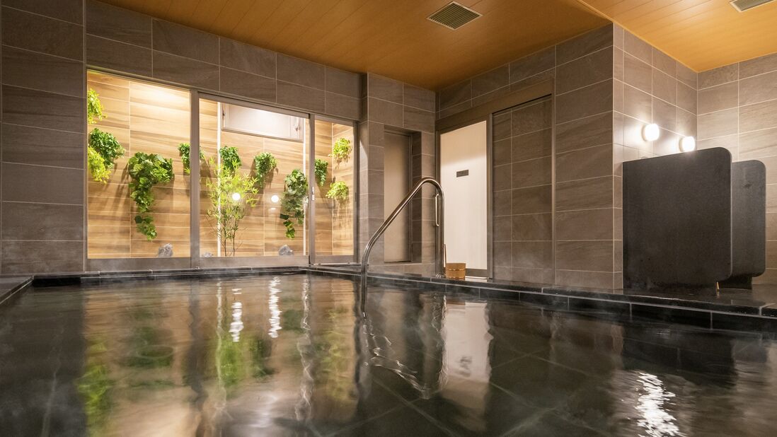 Una piscina interna moderna con una visuale chiara delle pareti circostanti, una scala in metallo e un soffitto in legno.