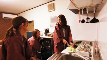 Mini-fridge, microwave, stovetop