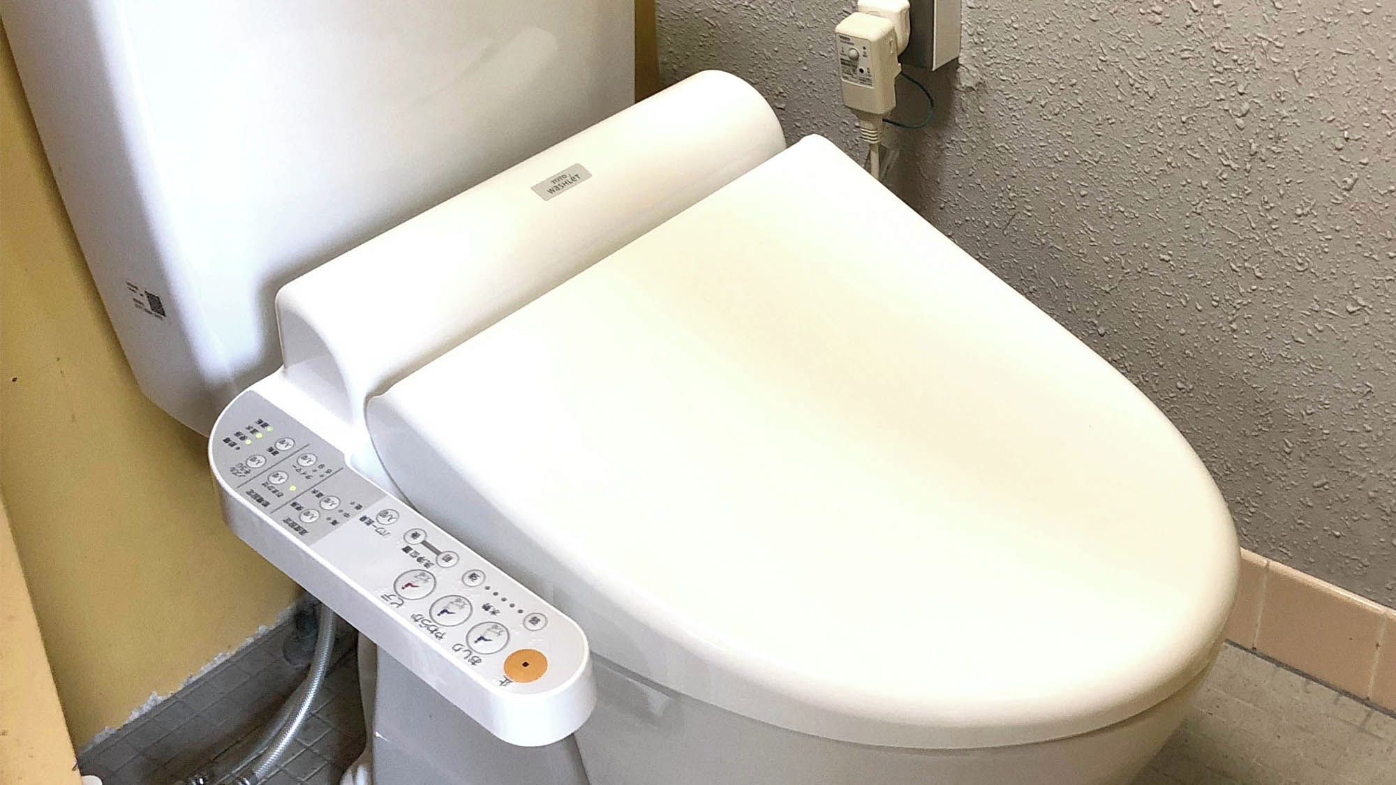 Un water con un pannello di controllo dotato di numerosi pulsanti e una leva per lo scarico.
