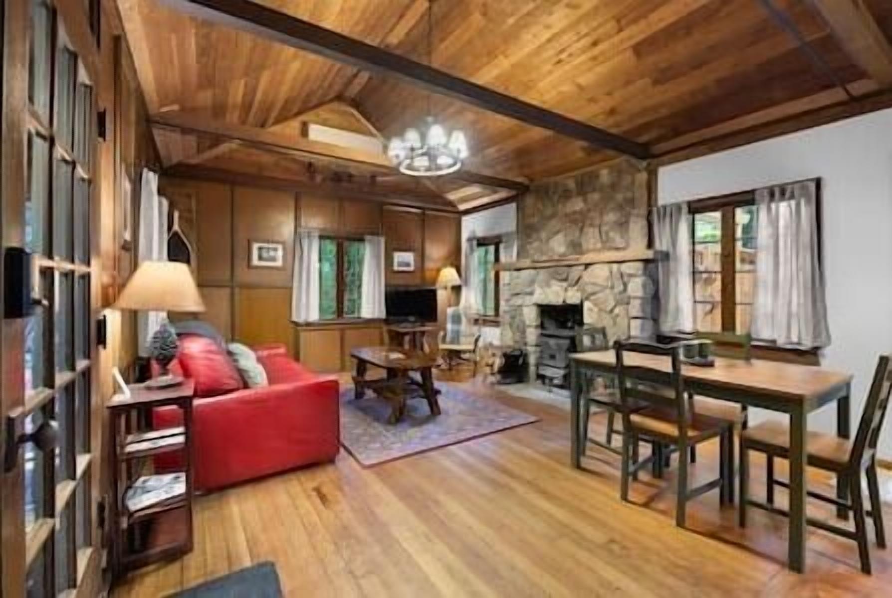 Televisión, chimenea y libros 