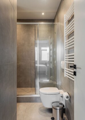 Dusche, Haartrockner, Handtücher, Seife