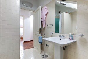 Shower, hair dryer, bidet, towels
