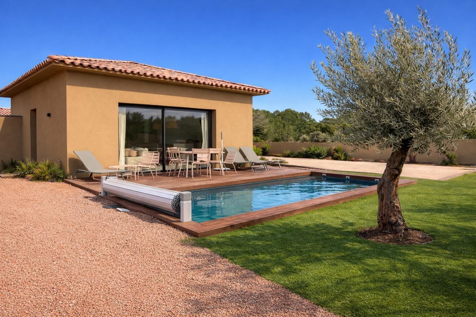 Piscine extérieure, piscine chauffée