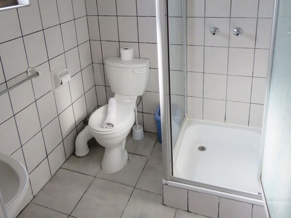A bathroom with a toilet, a bidet, a shower, and a bathtub. - Ngandu at Sea (Walvis Bay)