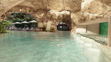 7 barer/lounger, 3 barer i basseng og strandbar