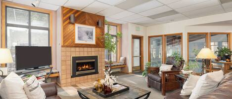 TV, fireplace