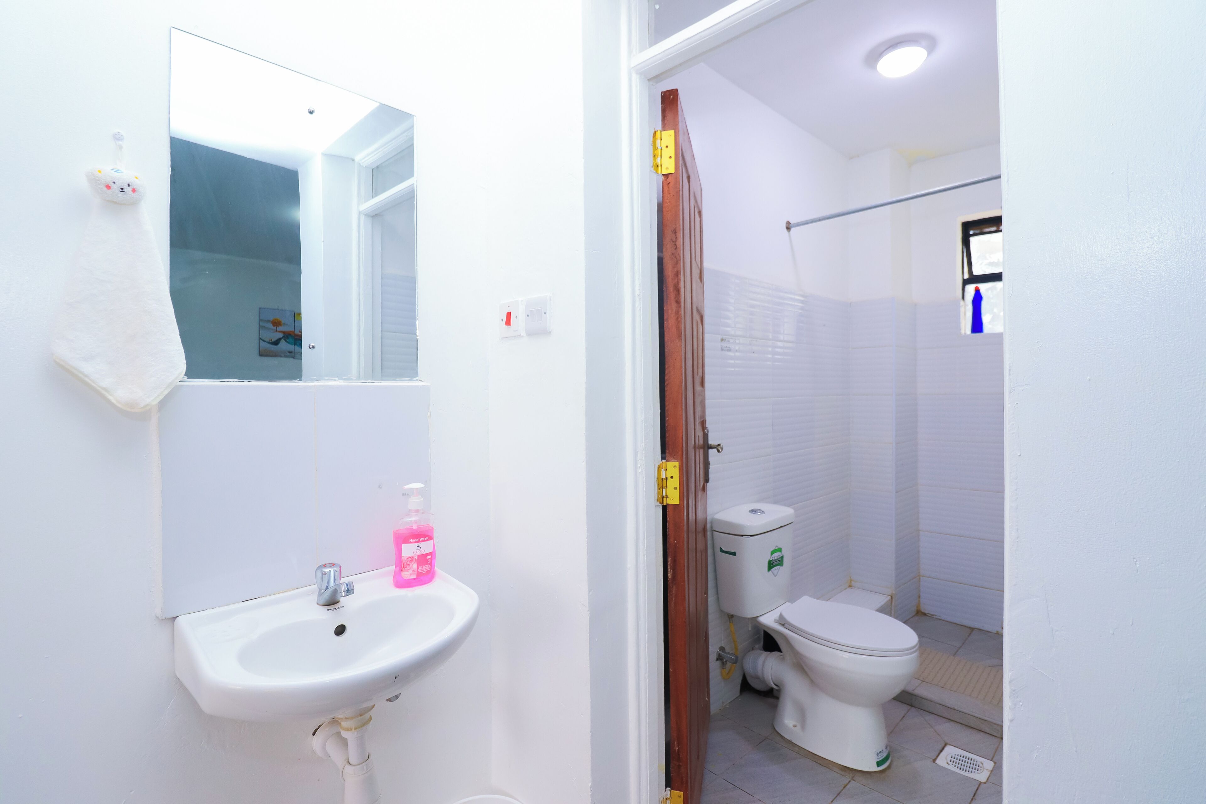 シャワー、タオル、石鹸、トイレットペーパー