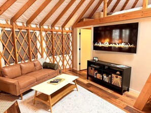 Living area - Modern Luxury Yurt with Firepit Table & Skylit Dome near Carson, Washington (Carson)