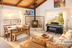 Smart TV, fireplace, foosball, table tennis