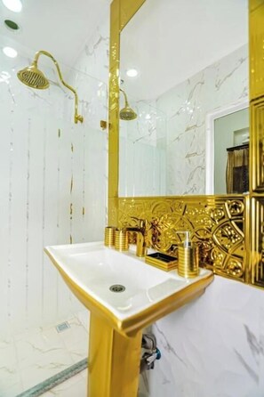 Dusche, Regendusche, Designer-Toilettenartikel, Haartrockner