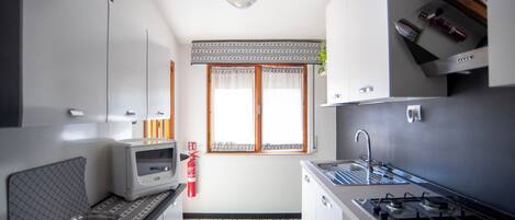 Full-sized fridge, microwave, oven, stovetop