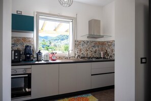 Großer Kühlschrank, Mikrowelle, Ofen, Herdplatte