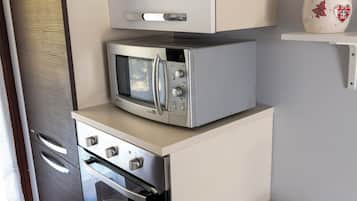 Full-sized fridge, microwave, oven, stovetop