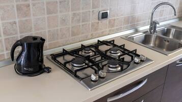 Full-size fridge, microwave, oven, stovetop