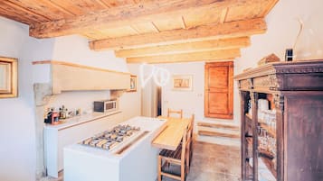 Deluxe Apartment | Private kitchen | Full-sized fridge, microwave, oven, stovetop