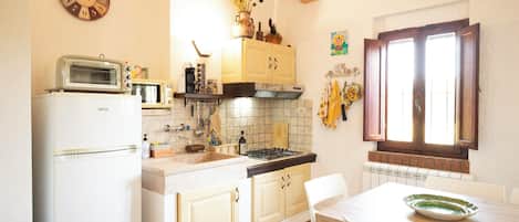 Full-sized fridge, microwave, oven, stovetop