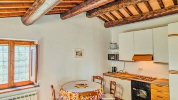 Deluxe Apartment | Private kitchen | Full-size fridge, oven, stovetop, cookware/dishes/utensils