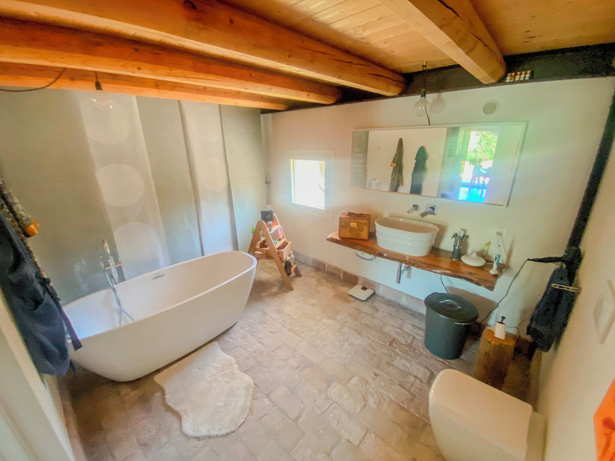 Hair dryer, bidet, towels