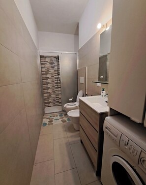 Ducha, secador de pelo, bidé y toallas