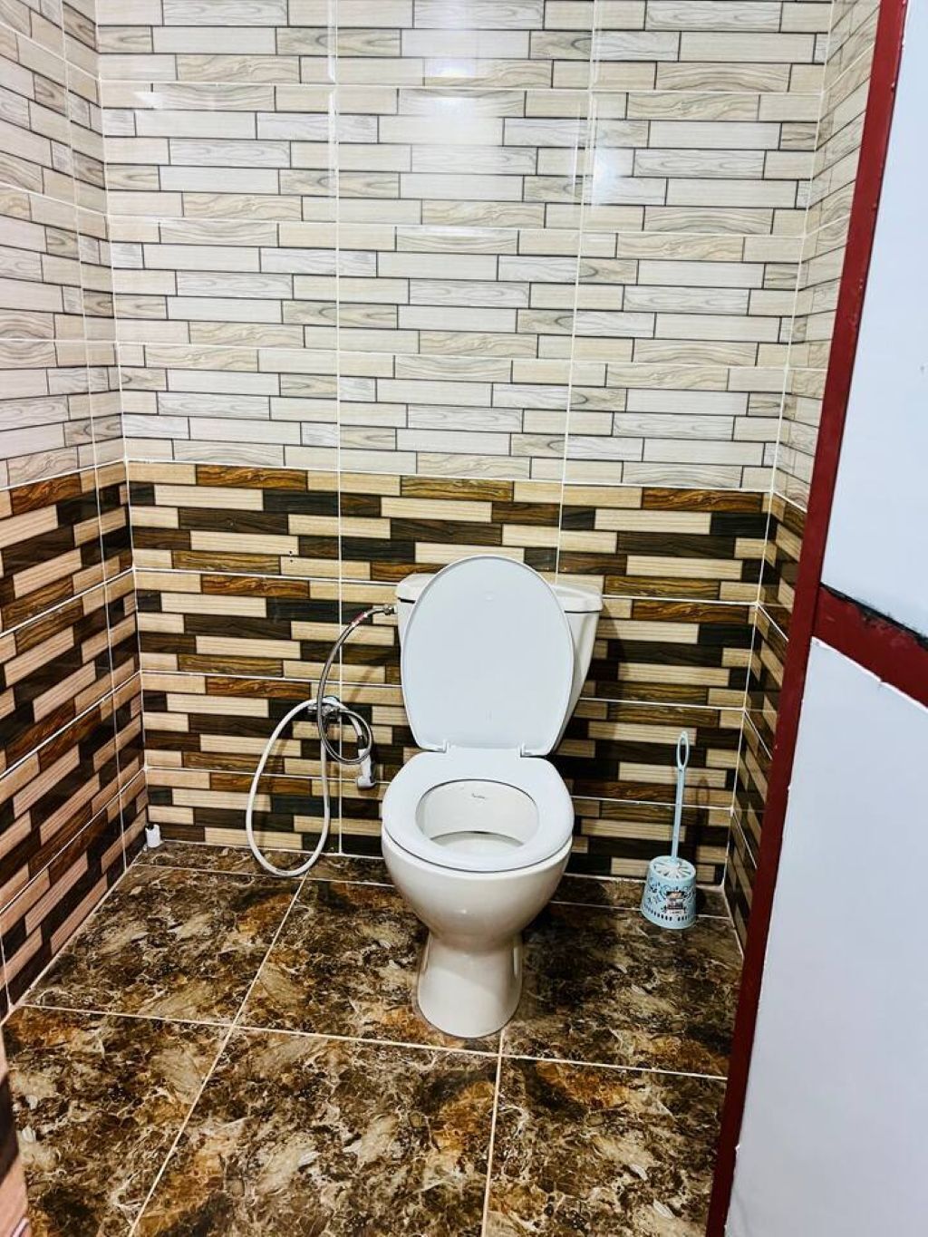 Shower, towels, soap, toilet paper