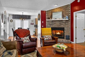 TV, fireplace, video games, table football