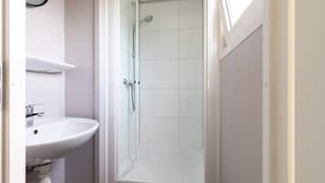 Shower, towels, soap, shampoo