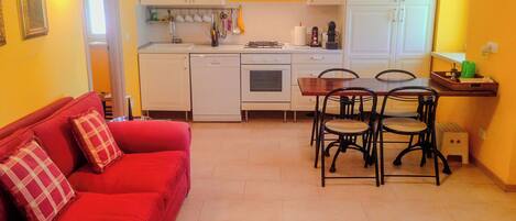 Executive Apartment | Private kitchen | Full-size fridge, microwave, oven, stovetop