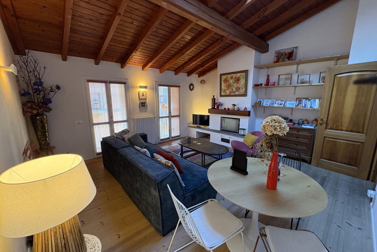 Una televisión, una chimenea, libros