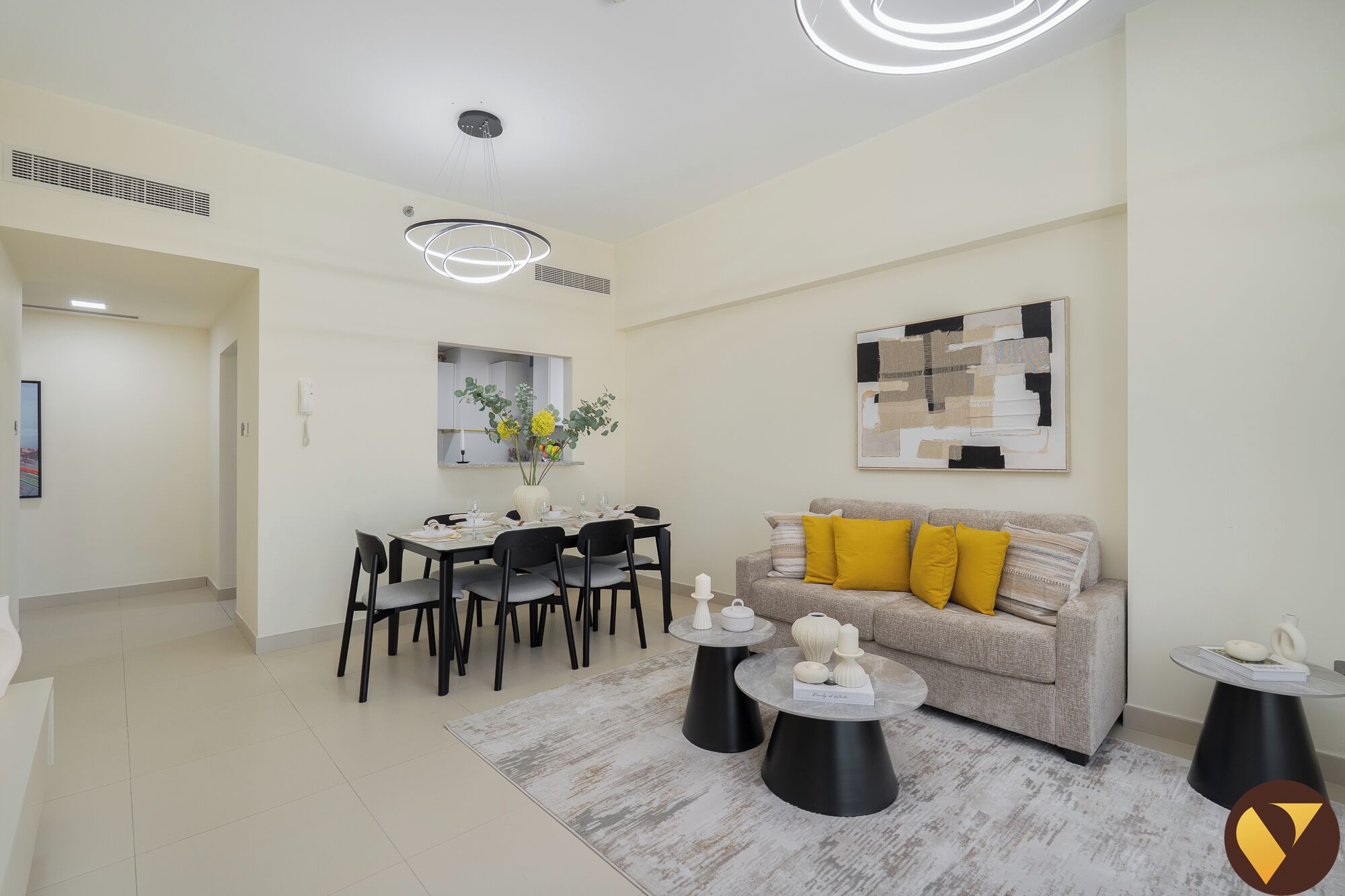 Luxury Apartment, Balcony, City View | Living room | 65-inch Smart TV with cable channels