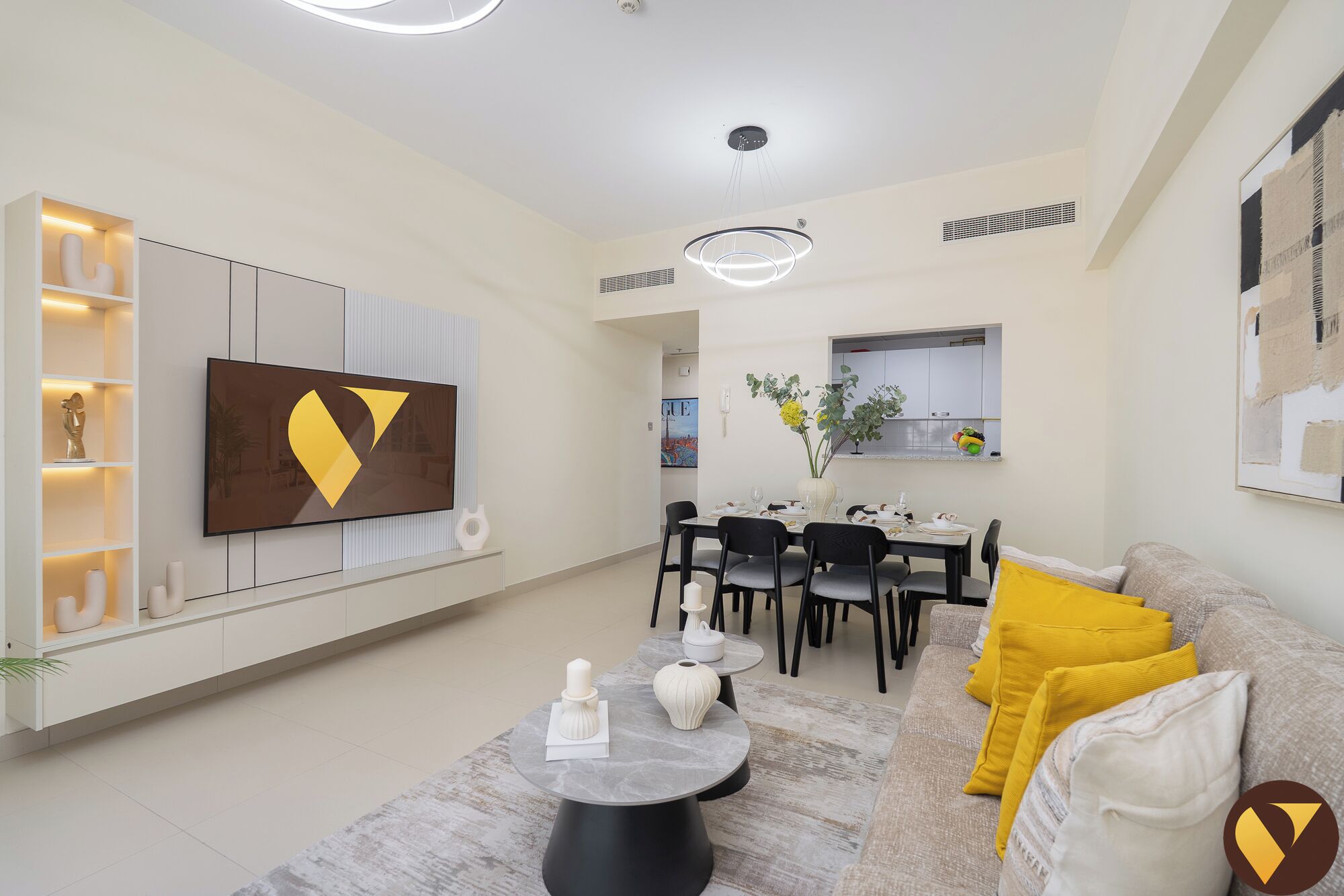 Luxury Apartment, Balcony, City View | Living room | 65-inch Smart TV with cable channels