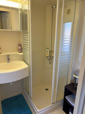Shower, hair dryer, toilet paper