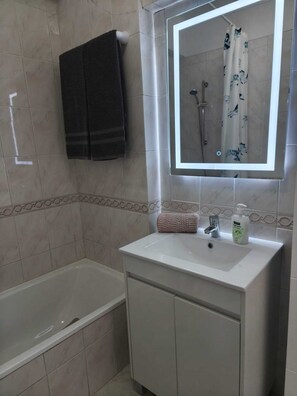 Haartrockner, Bidet, Handtücher, Seife