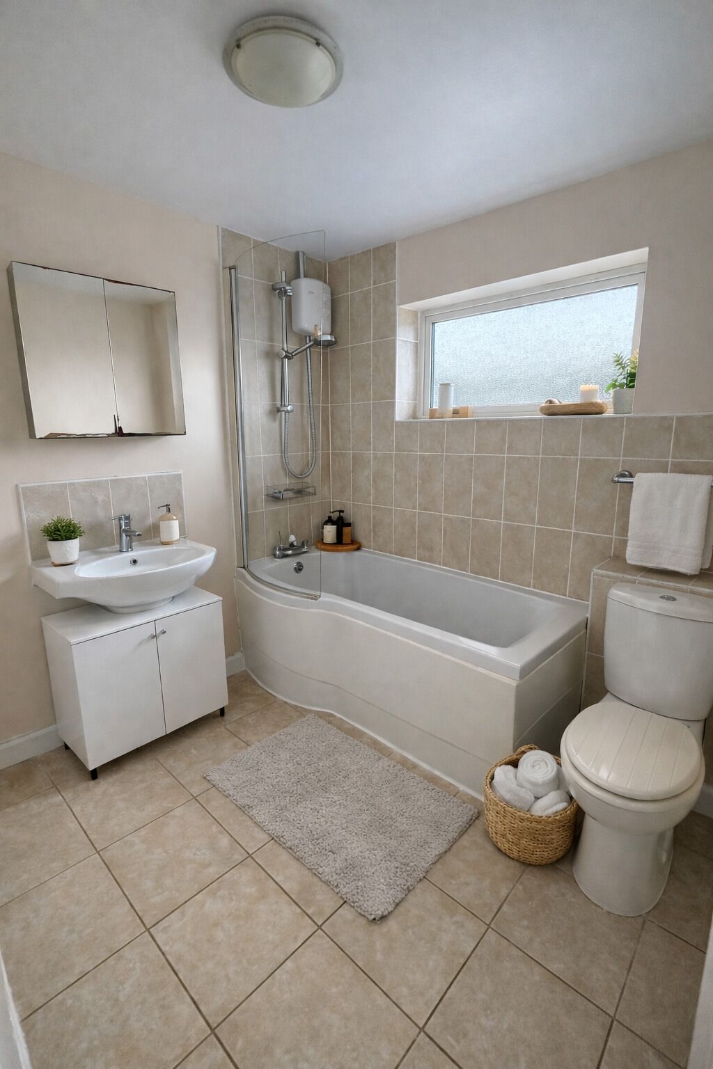 Hair dryer, towels, toilet paper