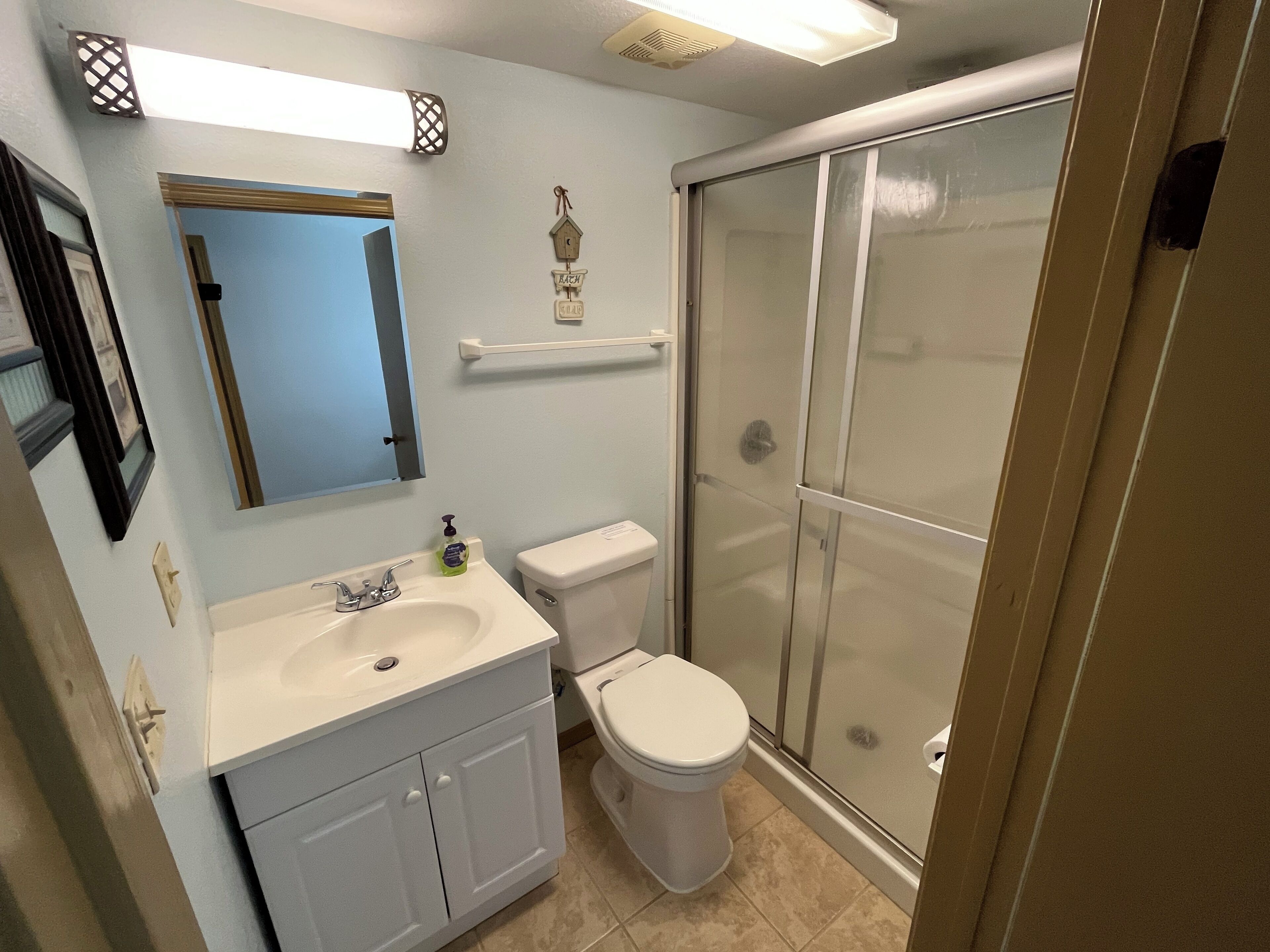 Shower, towels, toilet paper